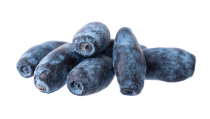 Honeysuckle isolated on white background. Fresh honeysuckle blue berry fruits. Clipping path.