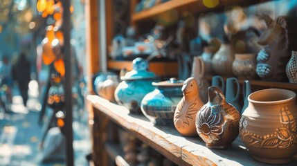 Artisan pottery display at outdoor market