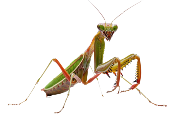 Praying Mantis Close-Up on White Background