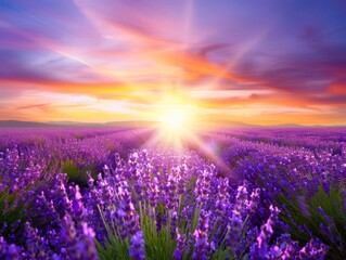 Fototapeta premium Lavender field summer sunset landscape near ValensoleProvence,France
