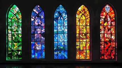 collection of colorful stained glass church windows