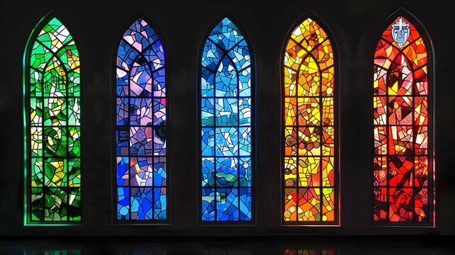 collection of colorful stained glass church windows