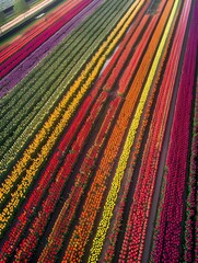 Obraz premium colorful fields of tulips viewed from above 
