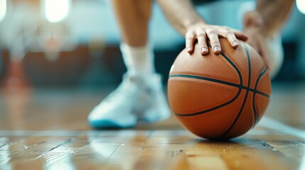 Naklejka premium Athlete with a limb difference playing basketball, competitive spirit