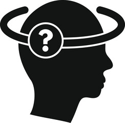 Black silhouette of a human head with a question mark is thinking about solution