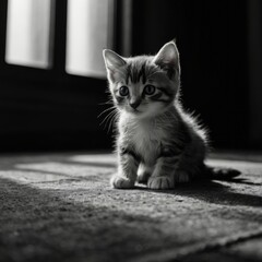 Super Cute Kitten Professional Black and White Photography