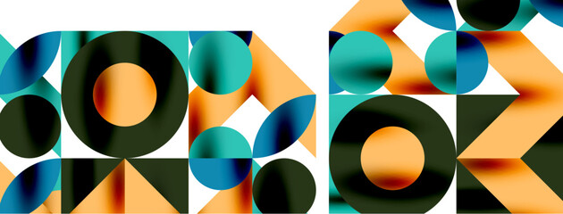 Metal color circles with shadows and other geometric elements composition for wallpaper, banner, background or landing