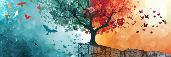 Symbolic illustration of healing journey from trauma, transitioning from adversity to resilience