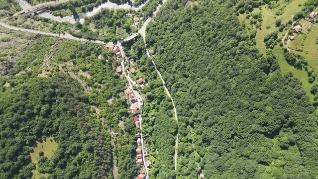 Amazing Aerial view of iskar gorge near village of Bov, Balkan Mountains, Bulgaria
