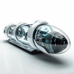 Futuristic Hyperloop Pod in Vacuum Tube - Revolutionizing Transportation Technology on White, Copy Space Available
