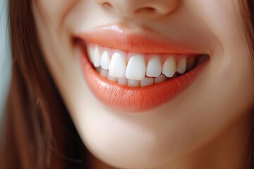 Fototapeta premium Close-Up of Woman's Bright Smile with Orange Lips