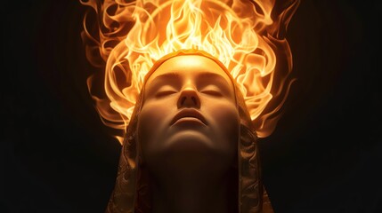 Celtic goddess Brigid with flames, creative force, black background