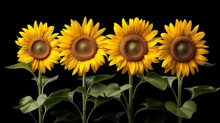 Obraz premium Sunflower field with tall blooms, bright yellow, black background