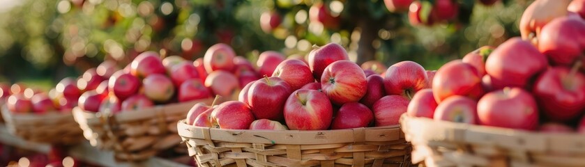Family gathering apples in an autumn orchard, overflowing baskets, vibrant fall colors, joyful moments, harvest tradition, outdoor fun, picturesque landscape, fresh produce