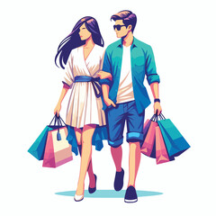 Vector image of a couple shopping