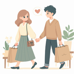 Vector image of a couple shopping