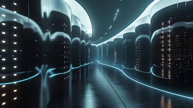 Big data storage, secure holographic data, futuristic servers, advanced design
