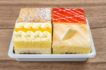 angle view various of cakes at horizontal composition