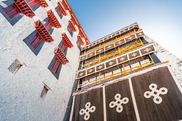 A newly painted wall at the Potala Palace in Lhasa, Tibet