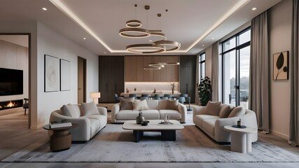 Fototapeta premium Modern Drawing Room Design with Big Window