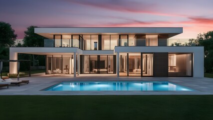 modern design home with a pool within the home
