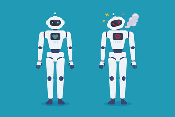 Set of crash broken error robot and normal robot