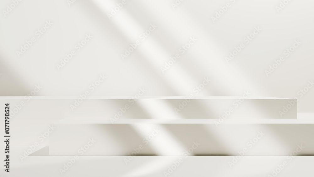 Aufkleber Luxury beige soft bright abstract table platform geometrical forms with empty space and soft light beams - products and advertisement mock up for presentations backgrounds and editing white background