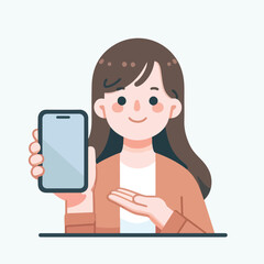 Vector image of woman holding smart phone