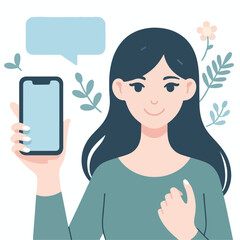Vector image of woman holding smart phone
