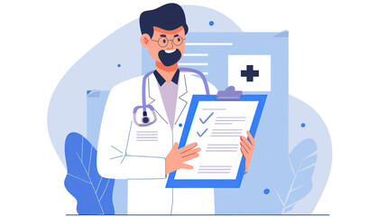 Fototapeta premium Medical professional holding a clipboard and a health insurance form