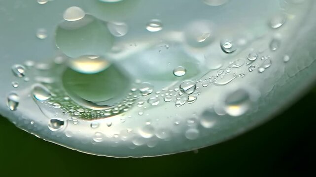 Extreme close-up view with a macro lens of a drop of water on a leaf