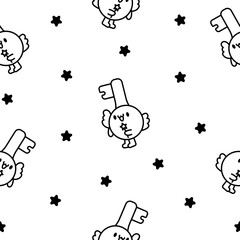 Cute happy key with different emotions. Seamless pattern. Coloring Page. Funny cartoon character. Hand drawn style. Vector drawing. Design ornaments.