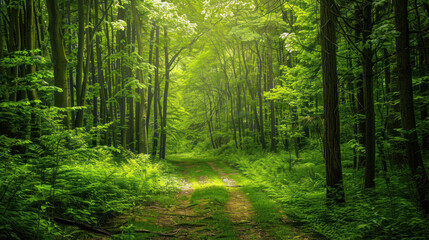 Obraz premium Path through a lush, green forest in summer