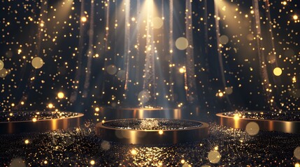 Podium with gold trophies illustration. 