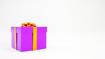 Halloween gift box with orange and purple colors on white background and copy space, 3d render.