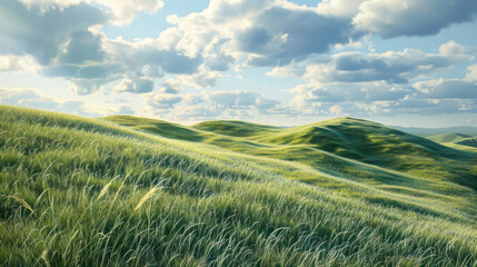 Obraz premium Rolling hills with tall grass and a bright summer sky