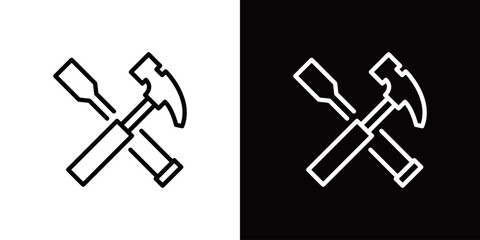 シンプルなのみとハンマーの線画アイコン