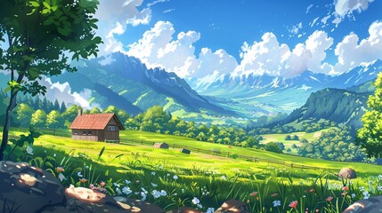 anime style countryside scenery