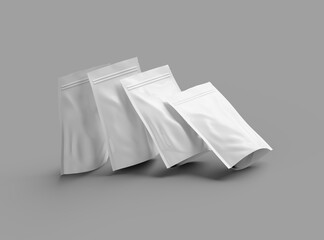 3D render of  a glossy generic, sealed doypack packaging with a zipper on a light background
