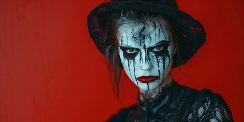 Fototapeta premium portrait of a female demon with crazy makeup