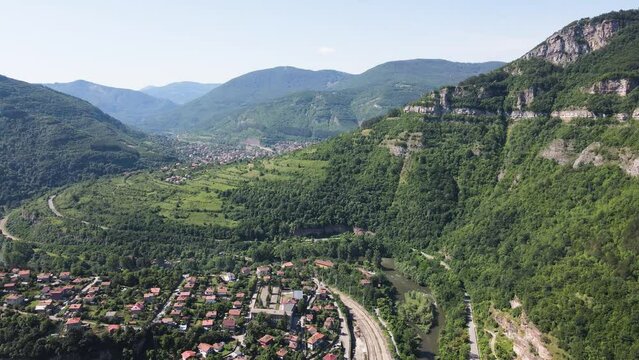 Amazing Aerial view of iskar gorge near village of Bov, Balkan Mountains, Bulgaria
