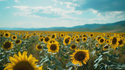 Obraz premium Sunflowers in full bloom in a wide open field