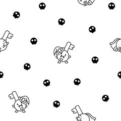 Cute happy key with different emotions. Seamless pattern. Coloring Page. Funny cartoon character. Hand drawn style. Vector drawing. Design ornaments.