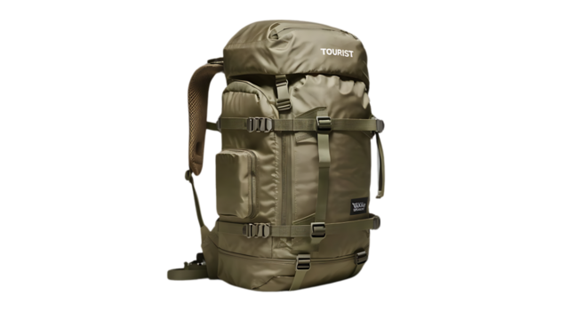 Tourist Khaki Backpack on a Transparent Background