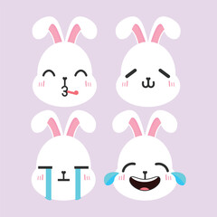 Fototapeta premium Vector set of kawaii bunny rabbit emoji stickers