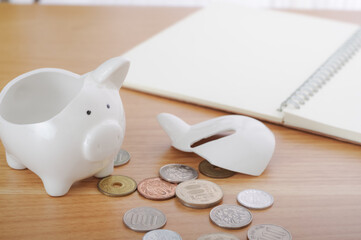 壊れた貯金箱とお金