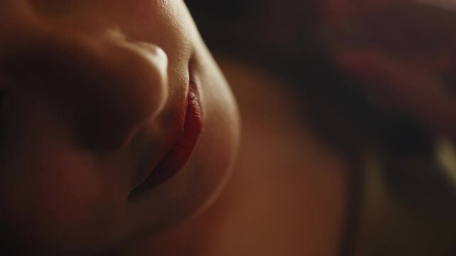 red lipstick on model woman lips sexy attractive close up
