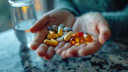 Hands Holding Various Pills and Supplements