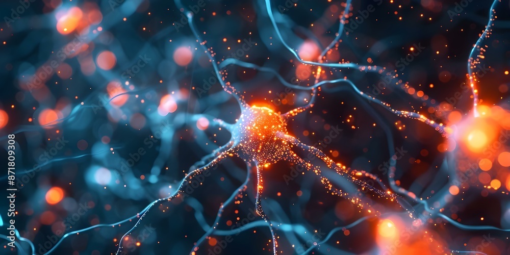 Poster abstract representation of a digital brain with glowing nodes and connections symbolizing neural act