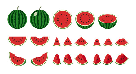 スイカのイラストセット　watermelon fruit vector set